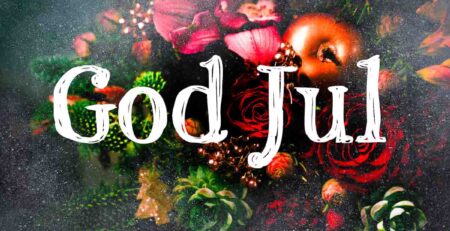 God jul med vakker bakgrunn i julefarger, rød, grønn og gull. God Jul