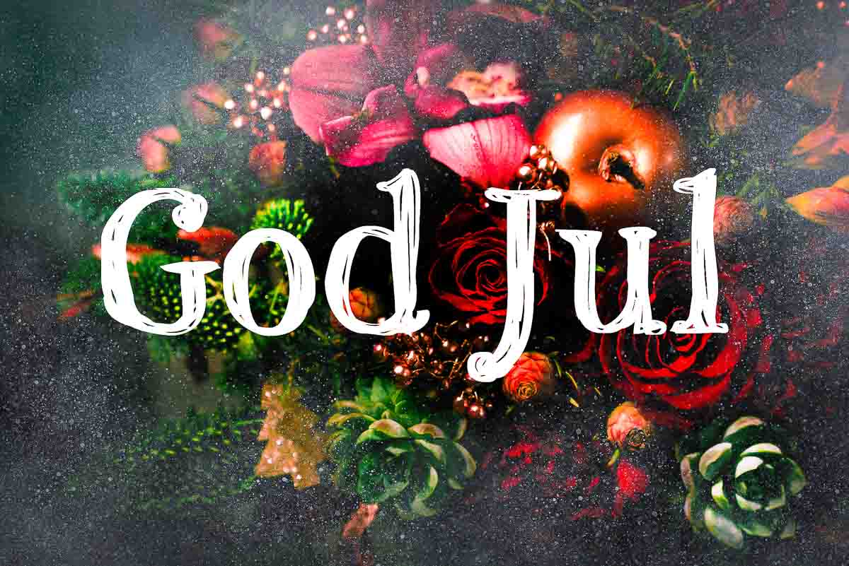 God jul med vakker bakgrunn God jul med vakker bakgrunn i julefarger, rød, grønn og gull. God Jul