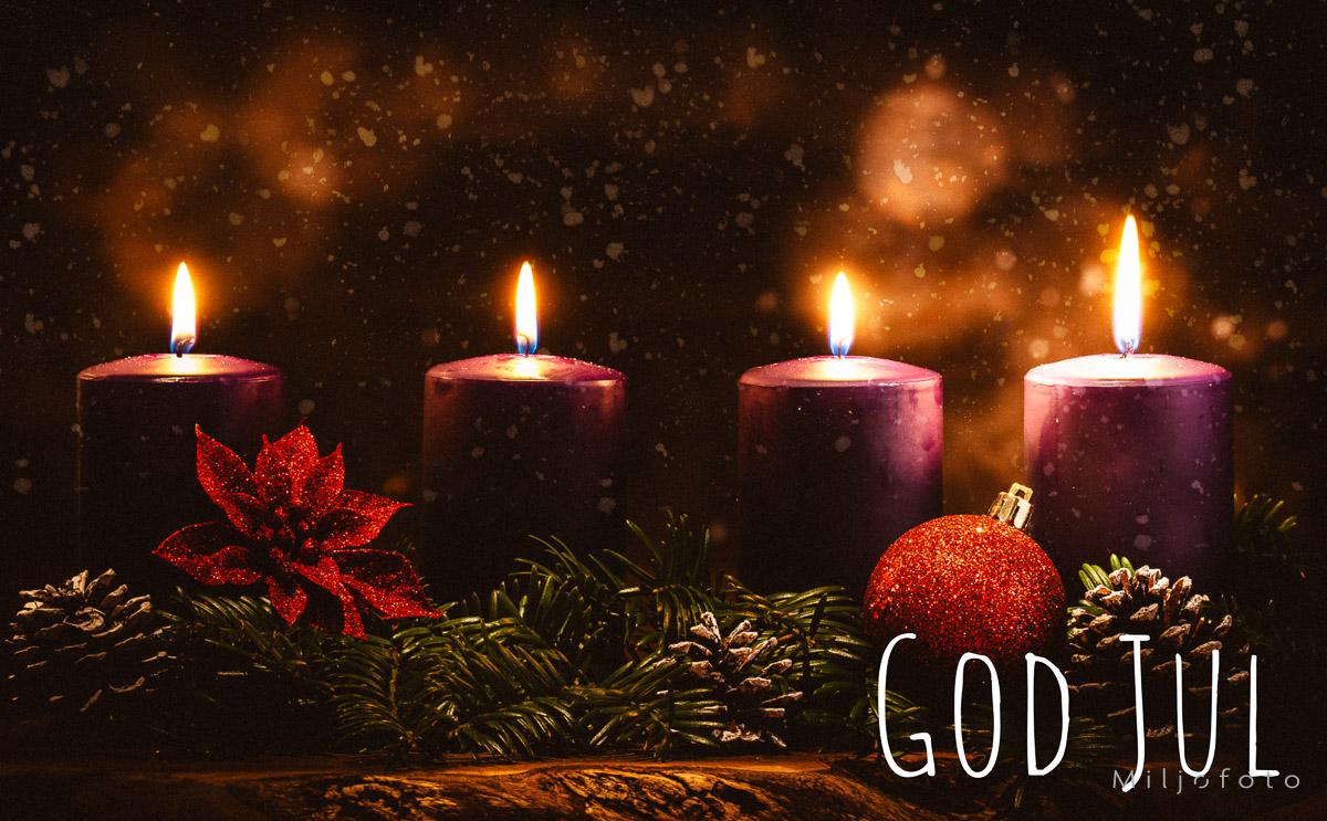 Adventsstake (2) Bilde av Adventsstake med snødryss og skriften ``God Jul``